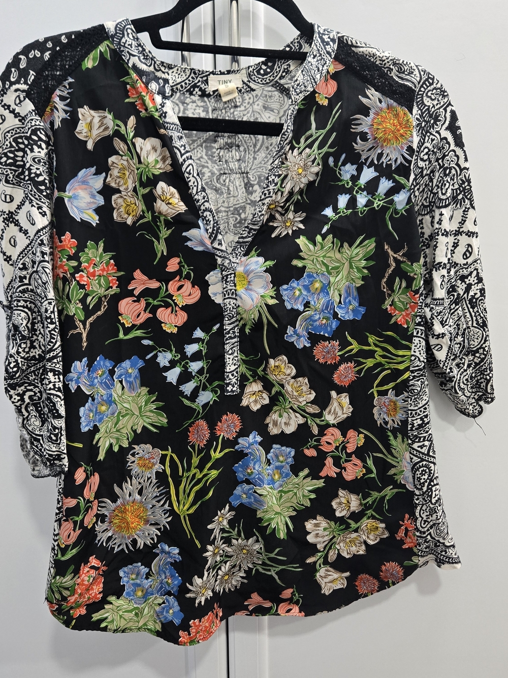 Floral Mix V-Neck Blouse in Black by Tiny